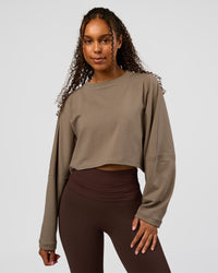 Woman wearing CF Street Surge Long Sleeve Tee - Taupe Ash | Model:Jordan | Size:XS | Thumbnail Index: 3