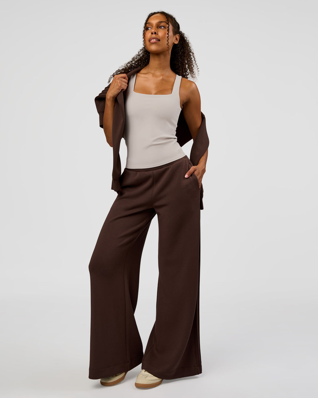 Woman wearing CF Train Hard Shelf Bra Tank - Clay | Model:Jordan | Size:XS