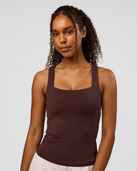 Woman wearing CF Train Hard Shelf Bra Tank - Hot Chocolate | Model:Jordan | Size:XS