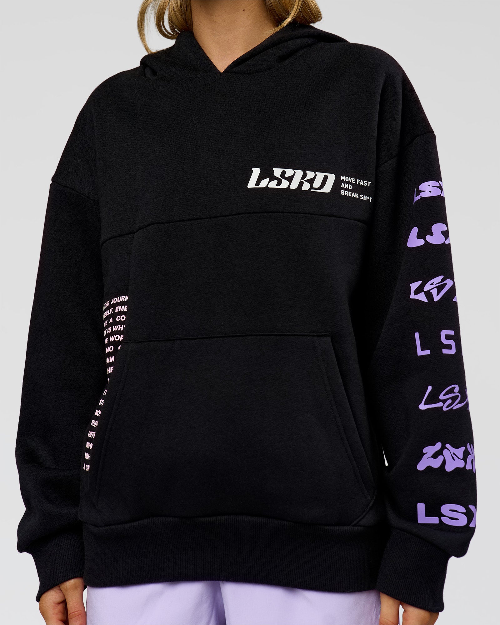 Deconstructed Fleece Hoodie - Caviar-Marshmallow-Pale Lilac | LSKD