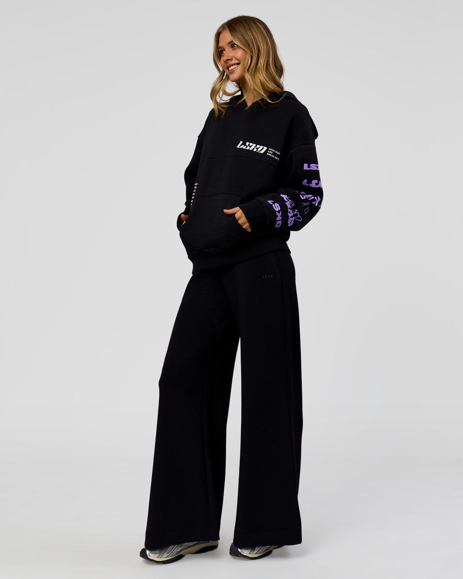 Deconstructed Fleece Hoodie - Caviar-Marshmallow-Pale Lilac | LSKD