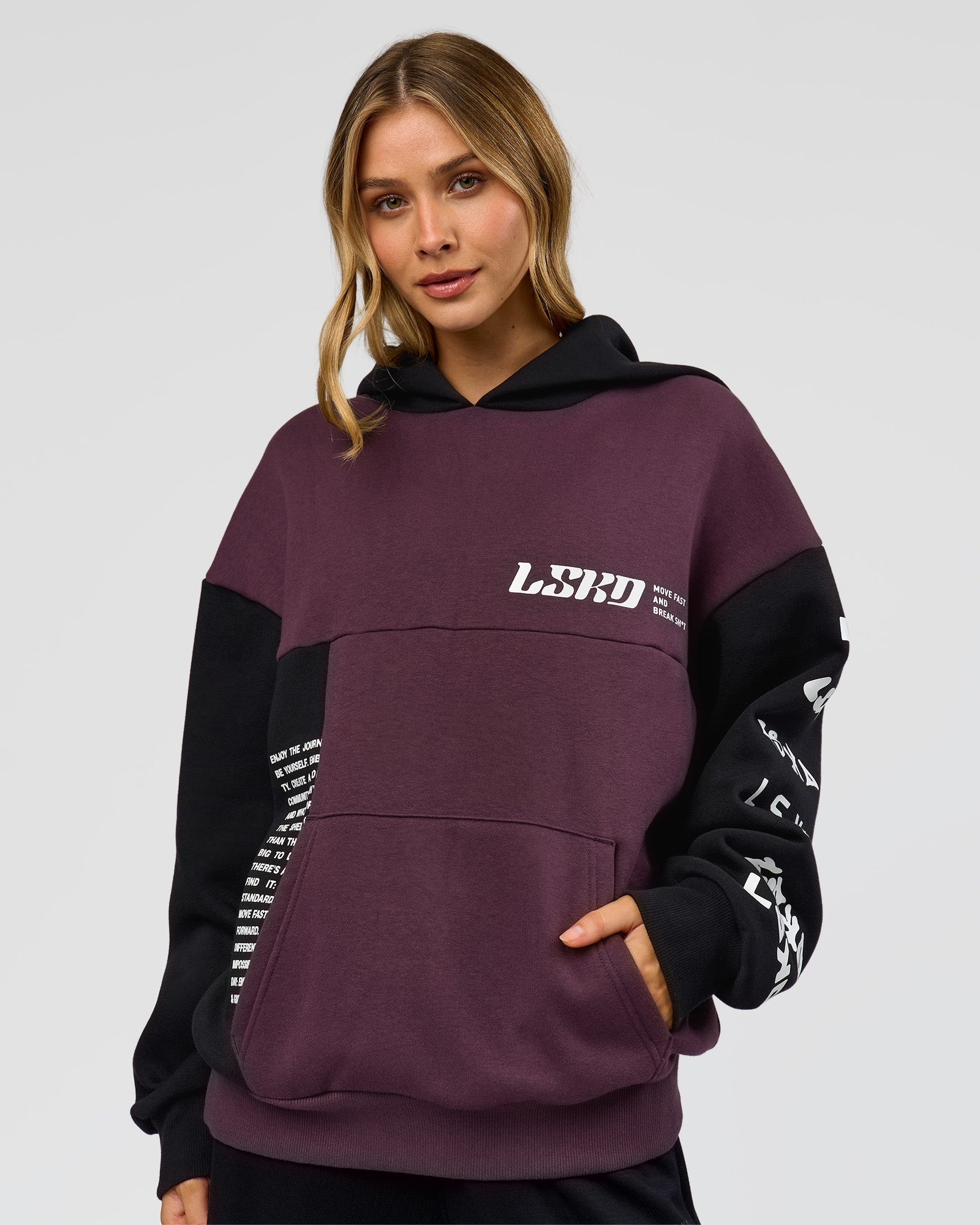 Deconstructed Fleece Hoodie - Caviar-Midnight Plum | LSKD