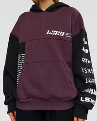 Woman wearing Deconstructed Fleece Hoodie - Caviar-Midnight Plum | Model:Leilani | Size:XS