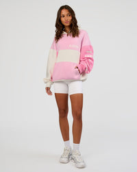 Woman wearing Deconstructed Fleece Hoodie - Off White-Marshmallow-Pink | Model:Dakota | Size:XS