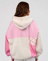 Woman wearing Deconstructed Fleece Hoodie - Off White-Marshmallow-Pink | Model:Dakota | Size:XS