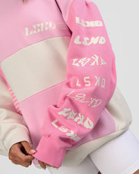 Woman wearing Deconstructed Fleece Hoodie - Off White-Marshmallow-Pink | Model:Dakota | Size:XS