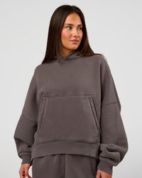 Woman wearing Distort Oversized Hoodie - Duskstone Washed | Model:Bianca | Size:XS
