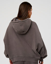 Woman wearing Distort Oversized Hoodie - Duskstone Washed | Model:Bianca | Size:XS