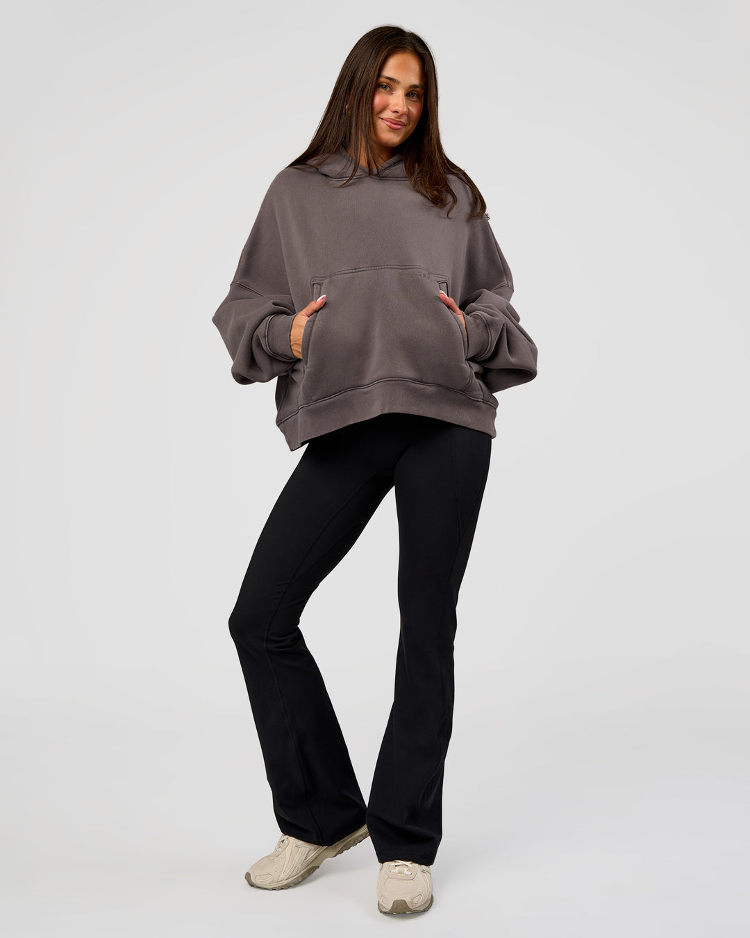 Woman wearing Distort Oversized Hoodie - Duskstone Washed | Model:Bianca | Size:XS