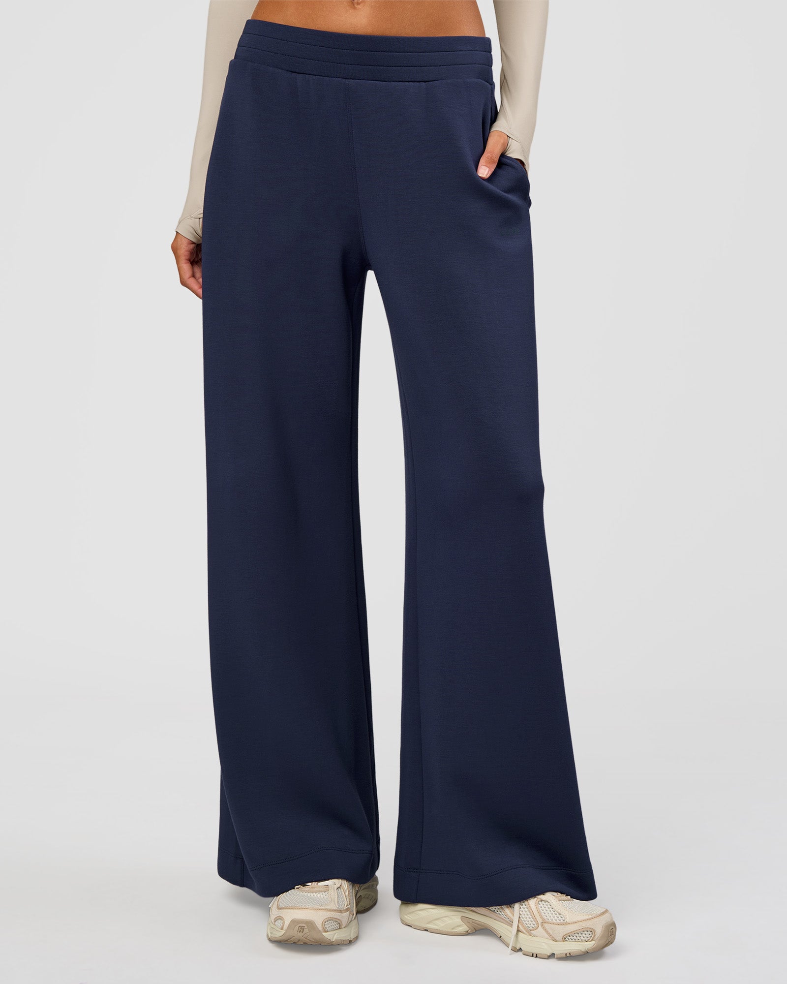 Woman wearing Elevate SoftTouch Wide Leg Pant - Future Navy | Model:Georgia | Size:XS