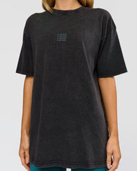 Woman wearing Everyday Elevation FLXCotton Oversized Tee - Black Washed-Carbon Green | Model:Leilani | Size:XS