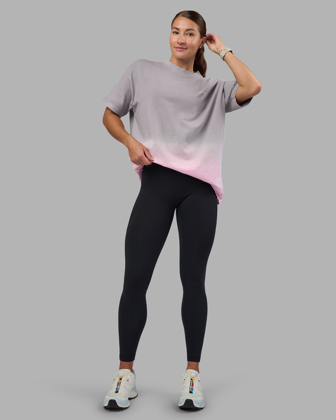 Woman wearing Faded Heavyweight Oversized Tee - Circular Grey-Marshmallow | Model:Hannah | Size:XS