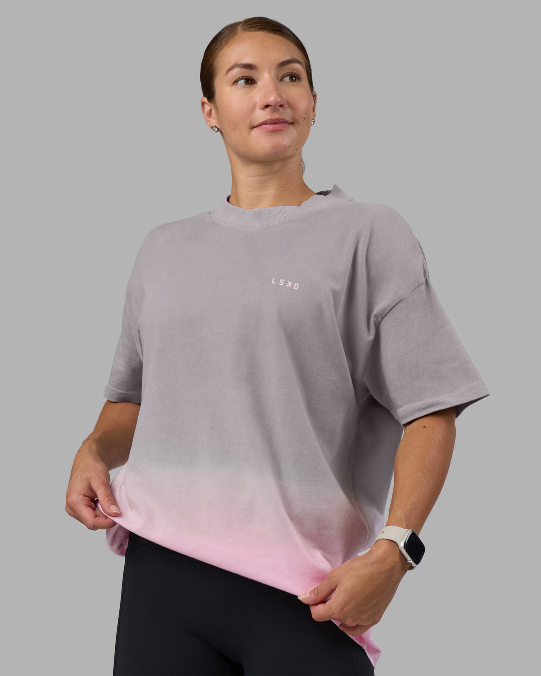 Woman wearing Faded Heavyweight Oversized Tee - Circular Grey-Marshmallow | Model:Hannah | Size:XS