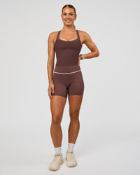 Woman wearing Flame Ribbed Tank - Cocoa Powder | Model:Maja | Size:XS