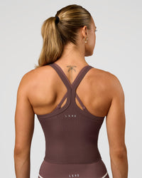 Woman wearing Flame Ribbed Tank - Cocoa Powder | Model:Maja | Size:XS