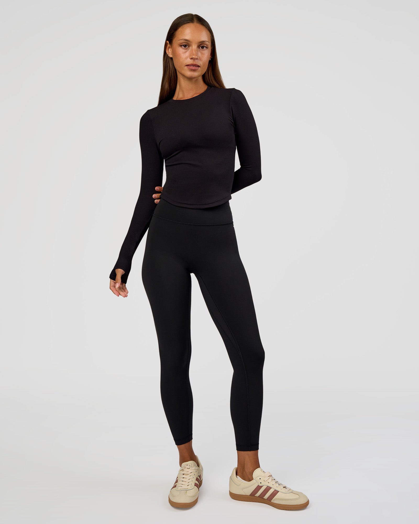 Flow Rib Long Sleeve Tee - Black | LSKD