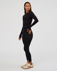 Woman wearing Flow Rib Long Sleeve Tee - Black | Model:Brylee | Size:XS