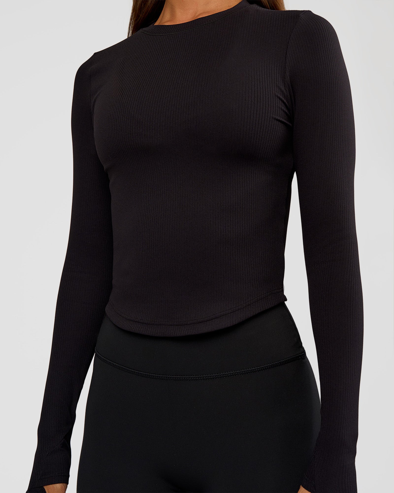Flow Rib Long Sleeve Tee - Black | LSKD