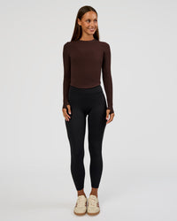 Woman wearing Flow Rib Long Sleeve Tee - Hot Chocolate | Model:Brylee | Size:XS