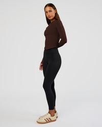Woman wearing Flow Rib Long Sleeve Tee - Hot Chocolate | Model:Brylee | Size:XS