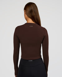 Woman wearing Flow Rib Long Sleeve Tee - Hot Chocolate | Model:Brylee | Size:XS