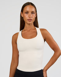 Woman wearing Flow Rib Scoop Neck Tank - Off White | Model:Brylee | Size:XS