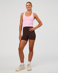 Woman wearing Flow Scoop Neck Performance Tank - Marshmallow | Model:Emelia | Size:XS