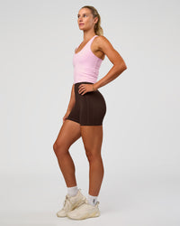 Woman wearing Flow Scoop Neck Performance Tank - Marshmallow | Model:Emelia | Size:XS