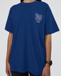 Woman wearing GTC Heavyweight Oversized Tee - Washed Midnight Blue-Marsh | Model:Rhiley | Size:XS