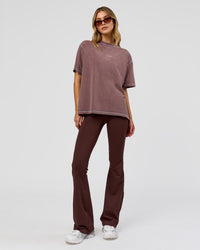 Woman wearing Go-To Contrast Oversized Heavyweight FLXCotton Tee - Cocoa Powder Washed-White | Model:Leilani | Size:XS