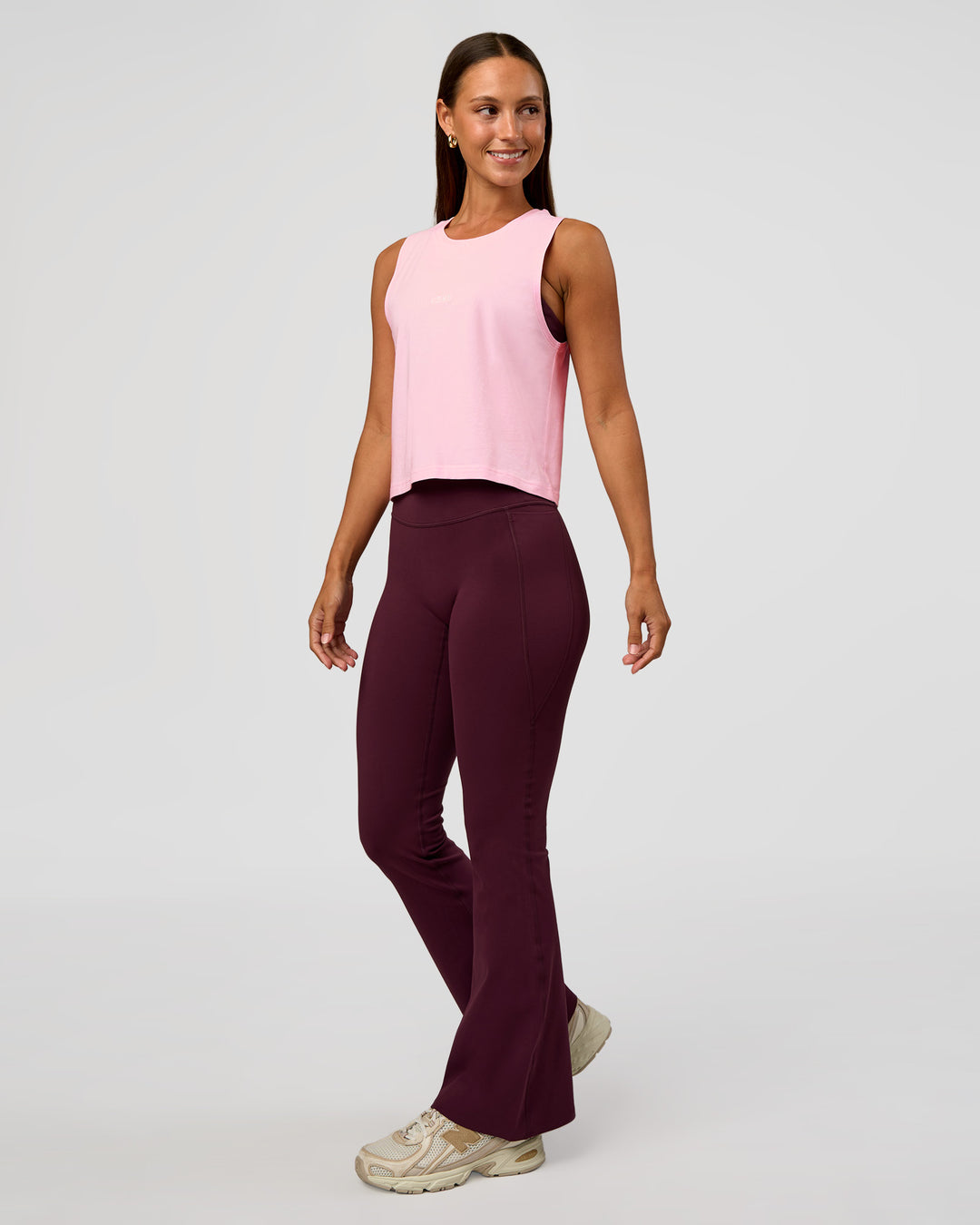 Woman wearing Go-To FLXCotton Midline Tank - Marshmallow-White | Model:Brylee | Size:XS