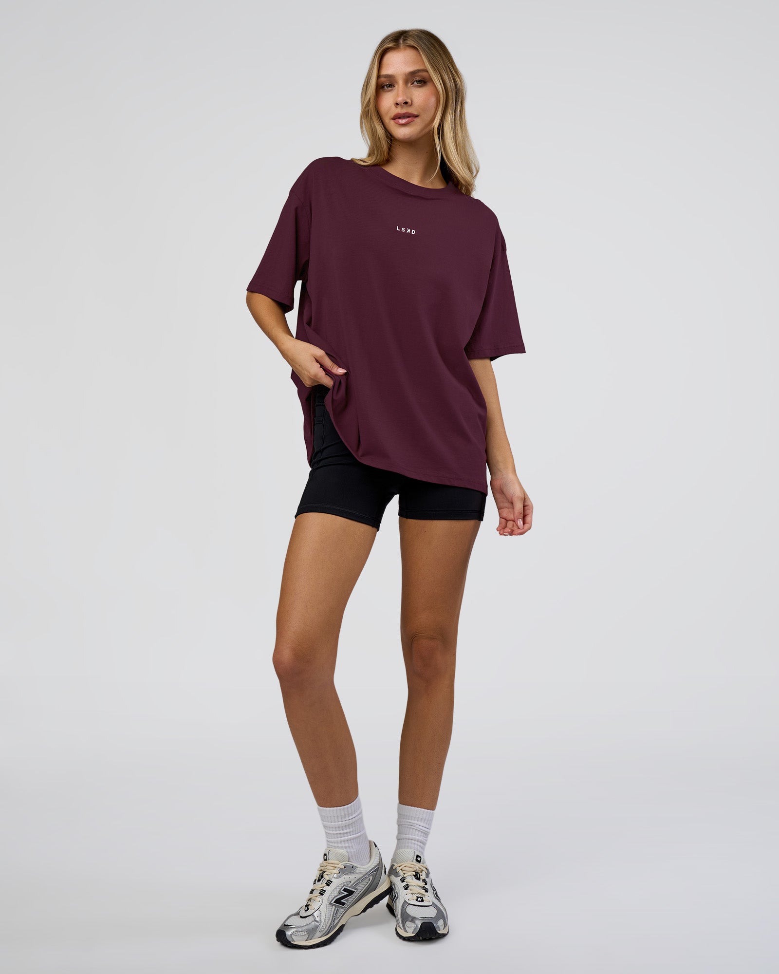 Go-To FLXCotton Oversized Tee - Cherry Lacquer-White | LSKD