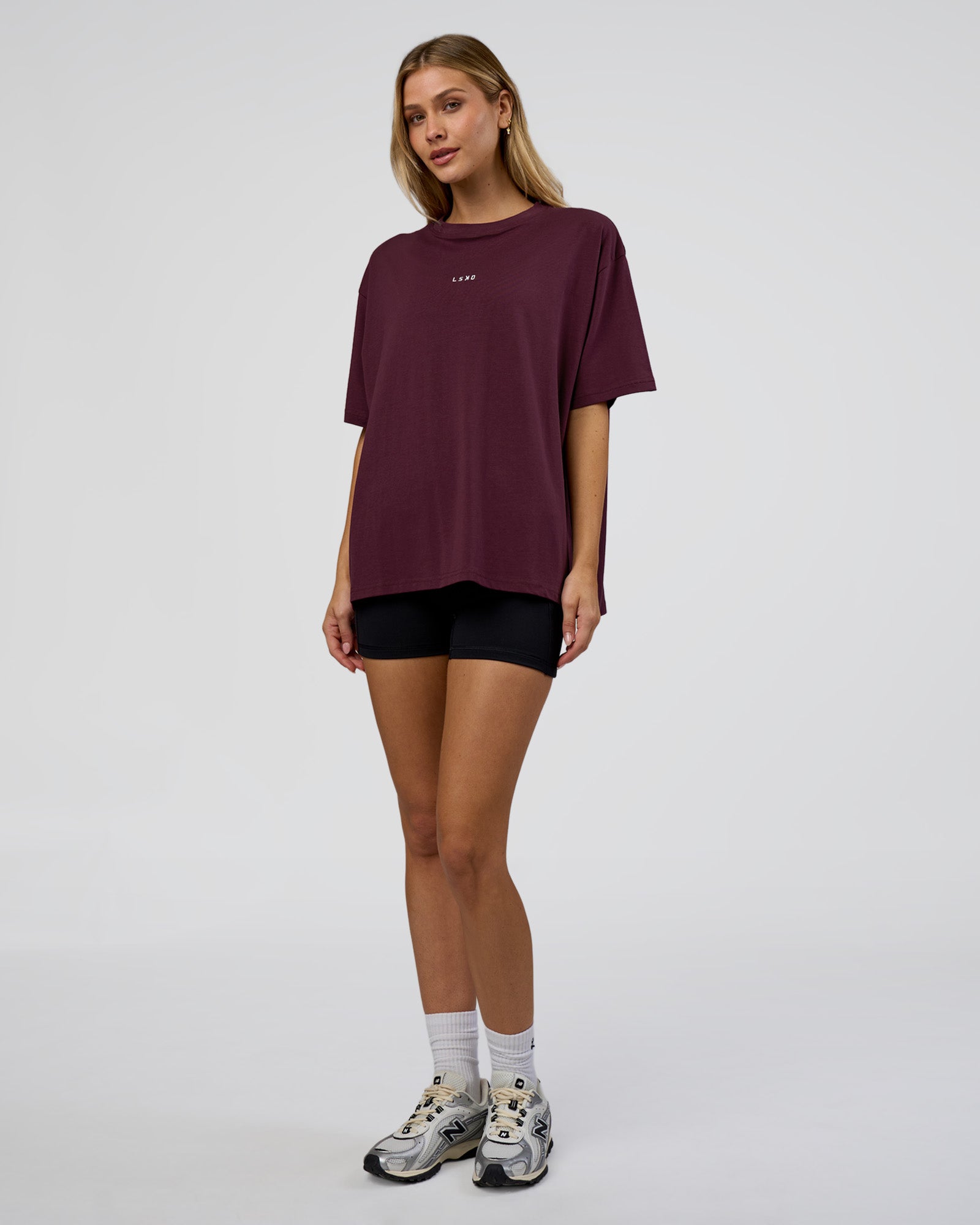Go-To FLXCotton Oversized Tee - Cherry Lacquer-White | LSKD