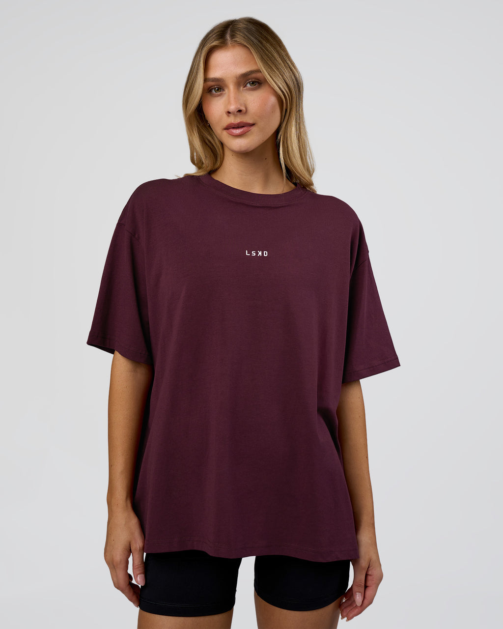 LSKD Go-To FLXCotton Oversized Tee - Cherry Lacquer-White - 2XS