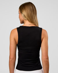 Woman wearing Go-To FLXCotton Scoop Neck Tank in Black-White | Model:Issy | Size:XS | Thumbnail Index: 3