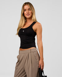 Woman wearing Go-To FLXCotton Scoop Neck Tank in Black-White | Model:Issy | Size:XS | Thumbnail Index: 9