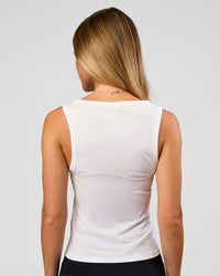 Woman wearing Go-To FLXCotton Scoop Neck Tank in White-Black | Model:Issy | Size:XS | Thumbnail Index: 2