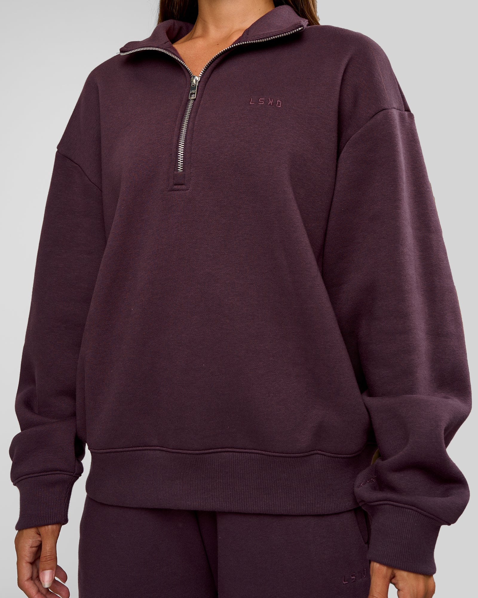 Go-To Oversized Quarter Zip Sweater - Midnight Plum | LSKD