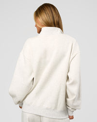 Woman wearing Go-To Oversized Quarter Zip Sweater - Silver Marl | Model:Georgia | Size:XS