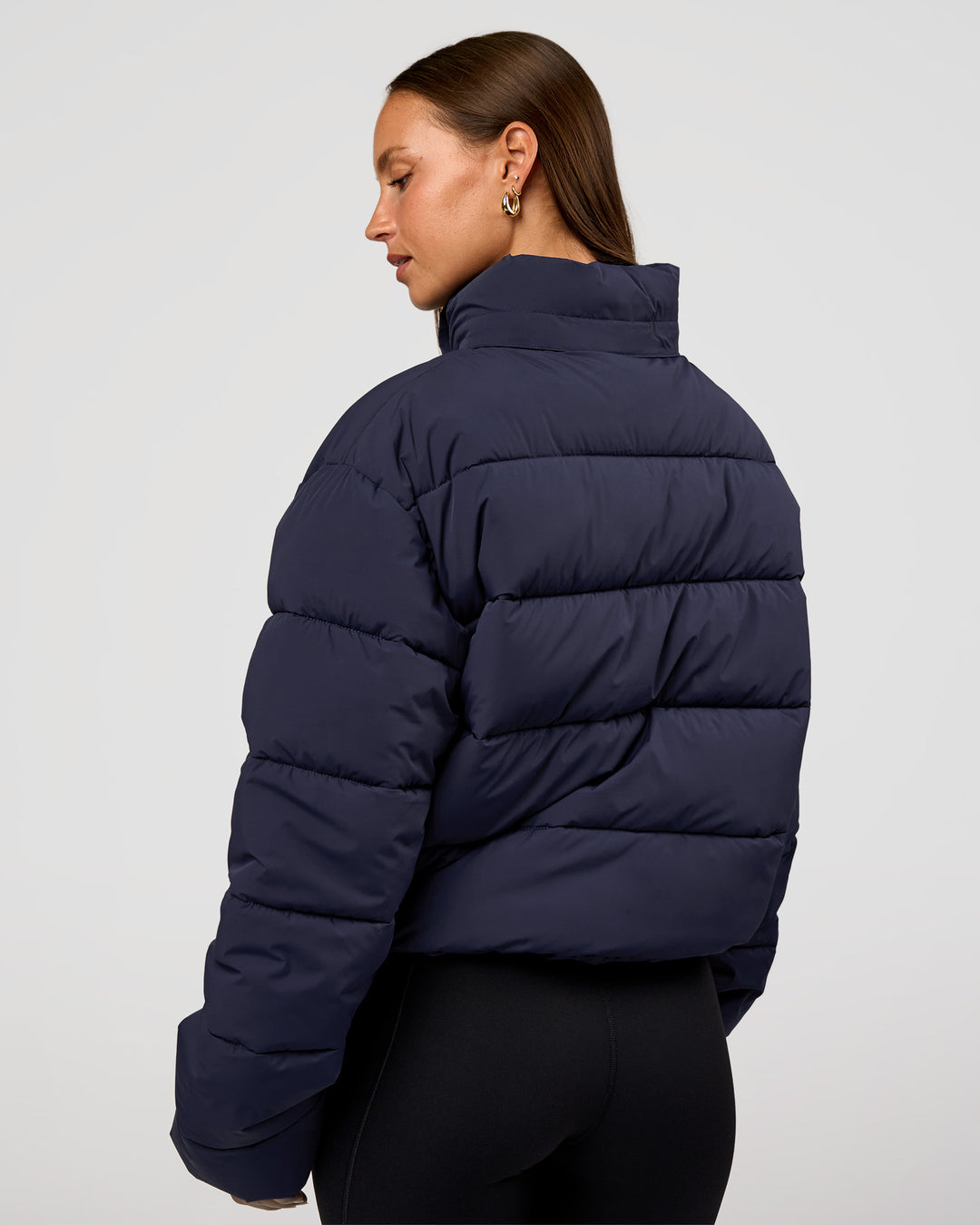 Woman wearing Go-To Puffer Jacket - Future Navy | Model:Brylee | Size:XS - view 8