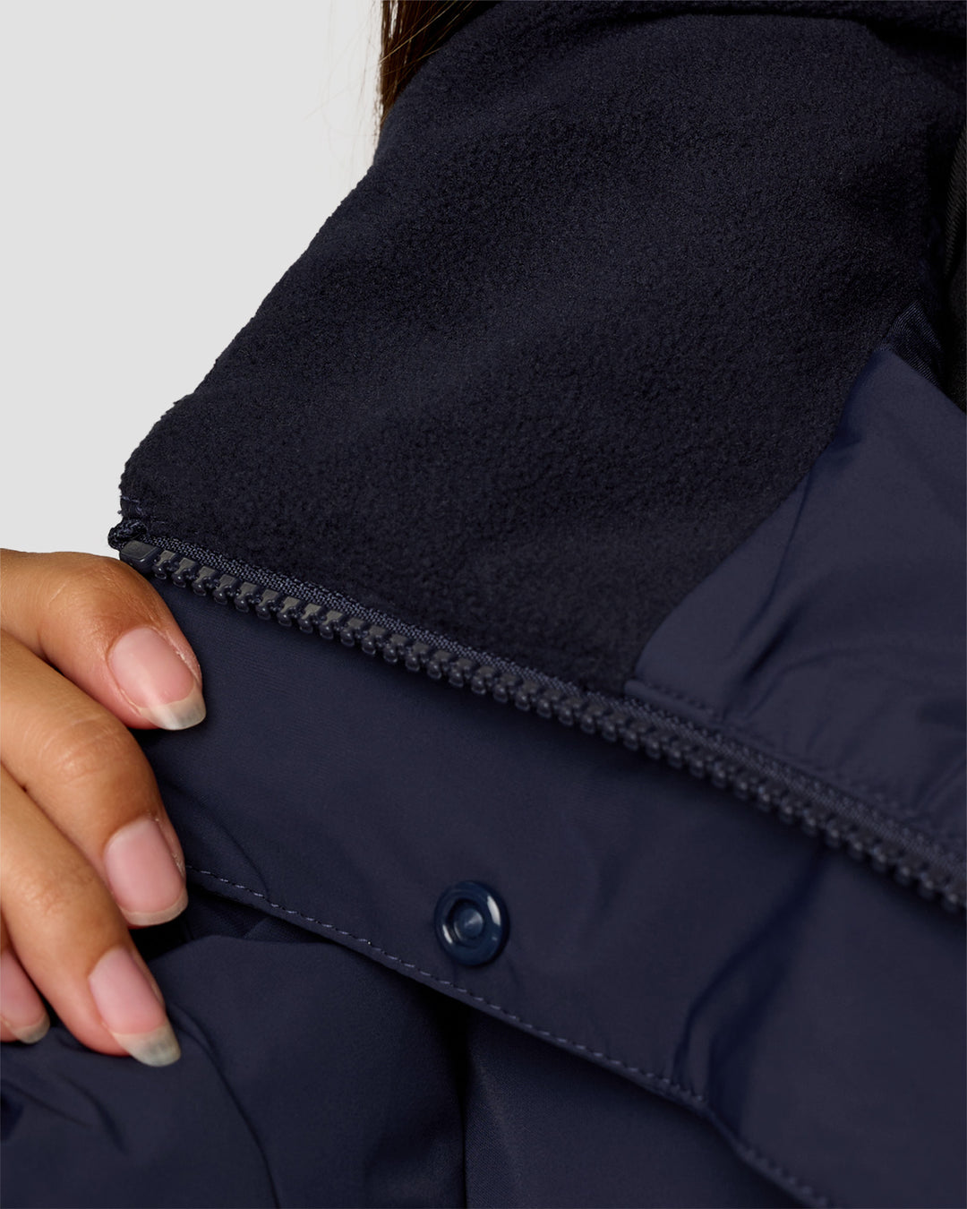 Woman wearing Go-To Puffer Jacket - Future Navy | Model:Brylee | Size:XS - view 3