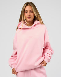 Woman wearing Go-To Script Oversized Hoodie - Marshmallow | Model:Georgia | Size:XS