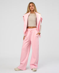 Woman wearing Go-To Script Wide Leg Track Pant - Marshmallow | Model:Georgia | Size:XS