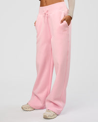 Woman wearing Go-To Script Wide Leg Track Pant - Marshmallow | Model:Georgia | Size:XS