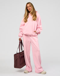 Woman wearing Go-To Script Wide Leg Track Pant - Marshmallow | Model:Georgia | Size:XS