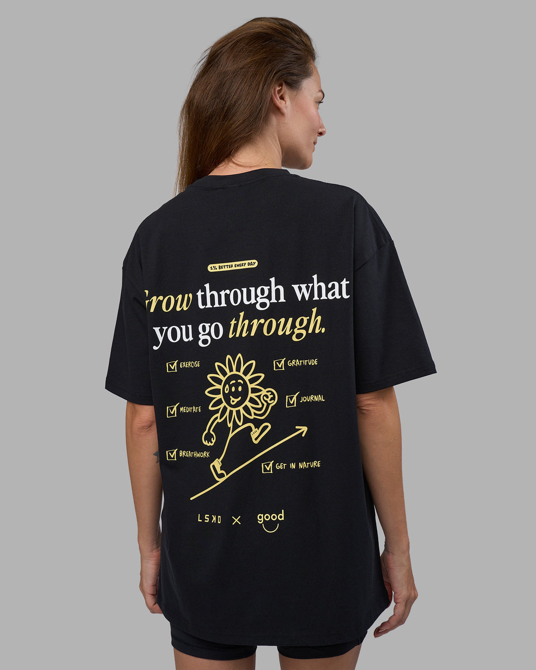 Woman wearing Good Human Factory Vol 2 FLXCotton Oversize Tee - Black | Size:XS