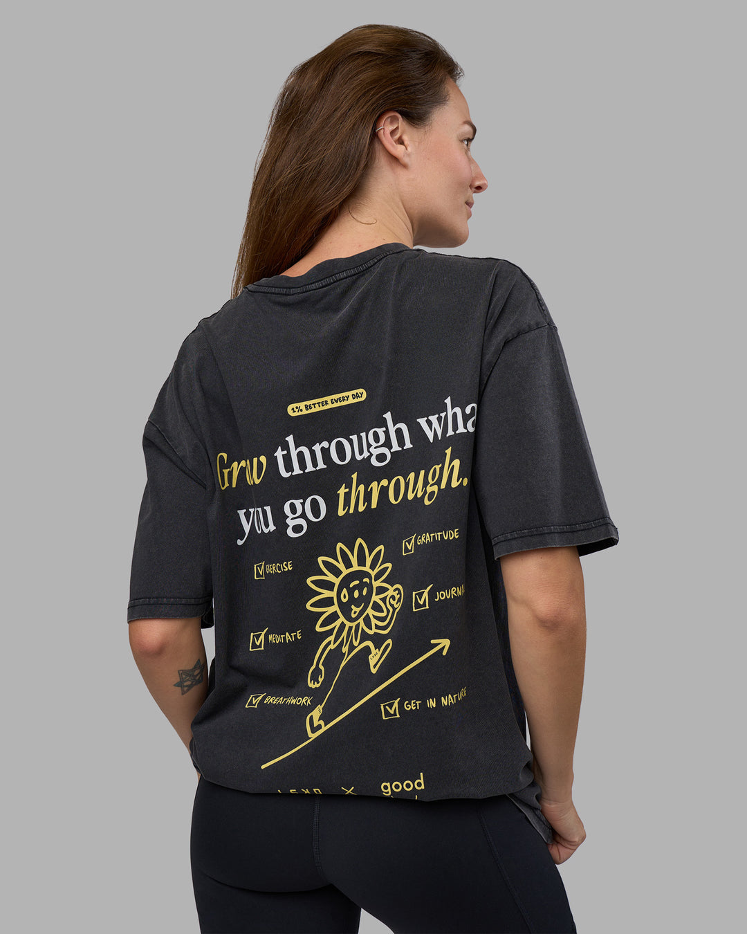 Woman wearing Good Human Factory Vol 2 FLXCotton Oversize Tee - Black Washed | Size:XS