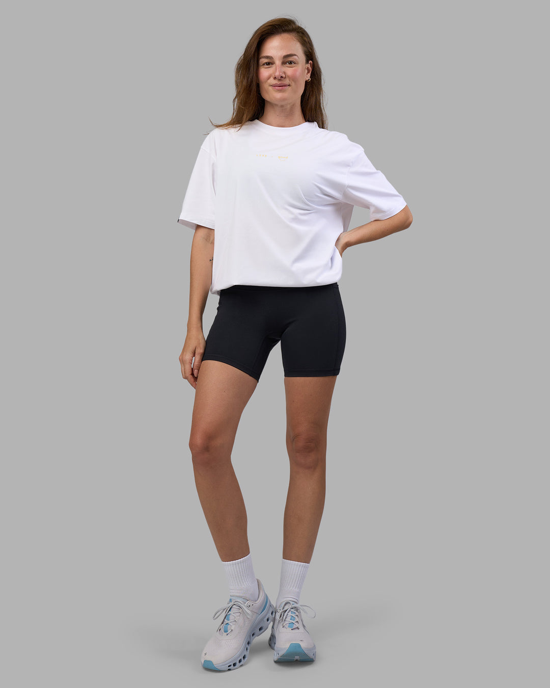 Woman wearing Good Human Factory Vol 2 FLXCotton Oversize Tee - White | Model:Carol | Size:XS