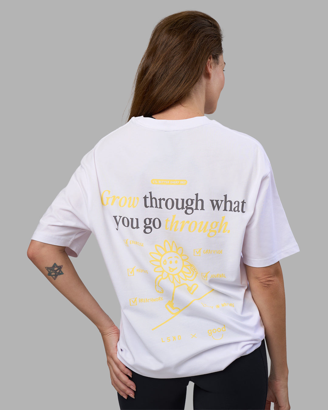 Woman wearing Good Human Factory Vol 2 FLXCotton Oversize Tee - White | Model:Carol | Size:XS