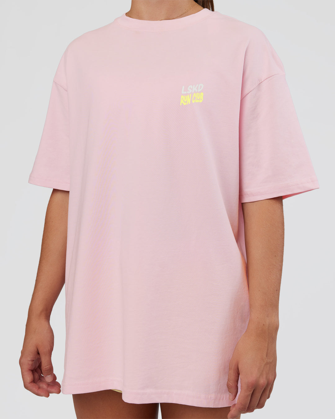 Woman wearing Grace Grove FLXCotton Oversize Tee - Marshmallow | Model:Grace | Size:XS